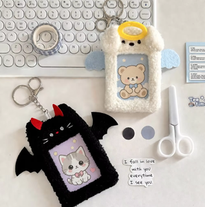 Lindo Porta Tarjetas de Identificación de Peluche con Forma de Murciélago, Funda Kawaii para Photocards, Estuche para Tarjetas de Autobús Escolar, para Fotos de Ídolos, Colgante de Peluche con Forma de Perro, Llavero - Product Image 3