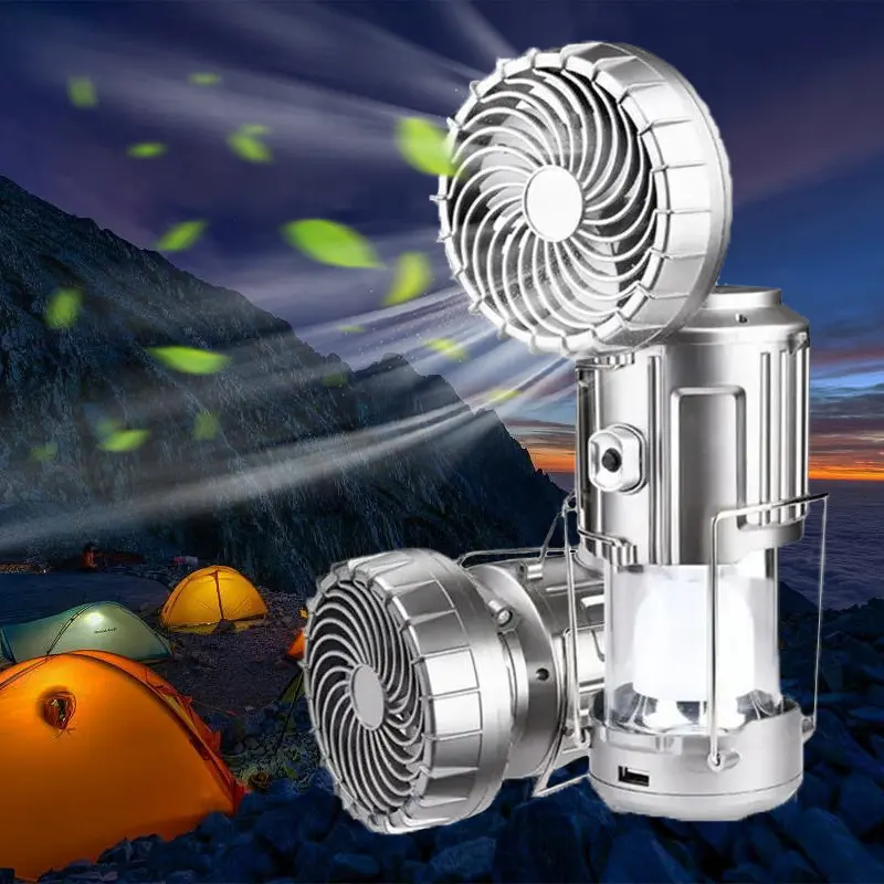 Çok fonksiyonlu taşınabilir şarj edilebilir açık taşınabilir Led kamp ışıkları güneş şarj kamp feneri Fan ile