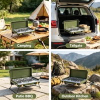 Réchaud de camping portable à double brûleur coupe-vent, cuisinière pliable pour la randonnée, les voyages et les activités de plein air