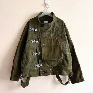 Veste de travail MZN en toile de denim sergé personnalisée, effet vieilli, avec fermeture éclair, crochet de pont, patchwork, style vintage, type marin ou pompier - Product Image 1