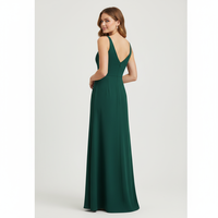 Robe longue classique en satin pour femme grande taille, col en V, taille empire, silhouette trapèze, fente haute, dos nu, bretelles spaghetti, OEM ODM