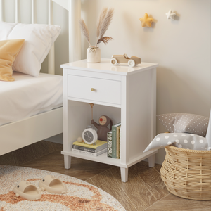 Mesita de noche de madera con un cajón y un estante, color blanco, para niños y adultos, 26,77 pulgadas de alto - Product Image 5