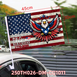 Drapeau de voiture USA 250e anniversaire 1776-2026, drapeaux patriotiques Aigle pour vitres de voiture, décoration de voiture pour le 4 juillet Fête de l'Indépendance avec mât - Product Image 6