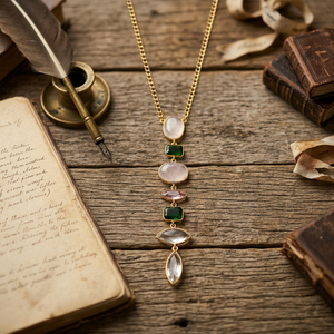 Collar con Colgante Chapado en Oro Vintage, Piedras de Cuarzo con Corte Marquesa y Engaste de Bisel, Cadena de Eslabones para Mujer, Joyería, Regalo para Aniversario - Product Image 1