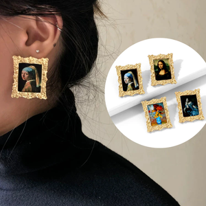 Pendientes Rectangulares Martillados <span class=keywords><strong>de</strong></span> Acero Inoxidable con Diseño Geométrico <span class=keywords><strong>de</strong></span> <span class=keywords><strong>la</strong></span> Mona Lisa y Girasol, Estilo Vintage - Product Image 2