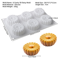Moules de cuisson en silicone ronds en forme de marguerite 3D à 6 cavités moules à gâteaux résistants à la chaleur adaptés à la fabrication de mousses à gâteaux poudings gelées
