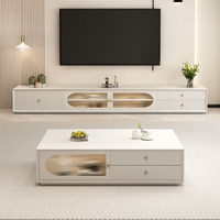 Mueble de TV Moderno y Minimalista, Color Crema, Mueble de Suelo para Sala de Estar, Mueble de TV Nórdico de Madera Maciza con Acabado Lacado de Lujo y Vidrio