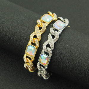 Pulsera rectangular de 8 eslabones con colores personalizados y diseño de empalme, pulsera cubana hipster para hombre - Product Image 2