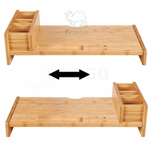 Bamboo PC Laptop Computer <b>Screen</b> Riser <b>Desk</b> Storage Monitor <b>Stand</b> With Wooden Desktop Drawers - Product Image 6