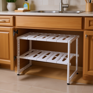Étagère de rangement extensible blanche à 2 niveaux pour sous-évier et armoire de cuisine - Product Image 2