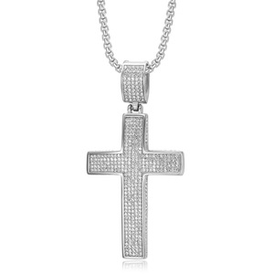 Collar con colgante de cruz de acero inoxidable con diamantes de imitación para hombres y mujeres, joyería de regalo estilo Hip Hop - Product Image 5