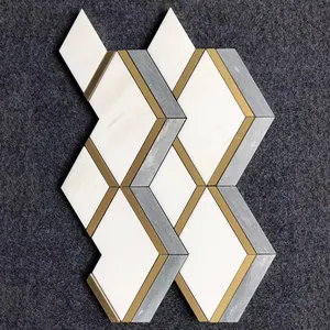 Dropshipping Wholesale Customized Various Water Jet Marble Inlay Brass Mosaic Tile