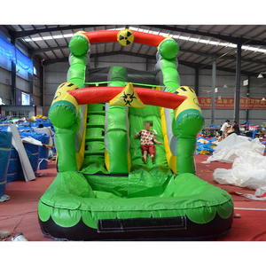 Ticari PVC Bahçe Tipi Küçük Yeşil Zıplayan Şişme Kaydıraklar Çocuklar İçin Radyasyon Uyarılı Şişme Su Kaydırağı ve Sıçrama Havuzu - Product Image 4