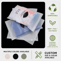Sac d'emballage pour vêtements compostable personnalisé imprimé en transparent, en PBAT + PLA + amidon de maïs, biodégradable, transparent, givré, avec fermeture à glissière