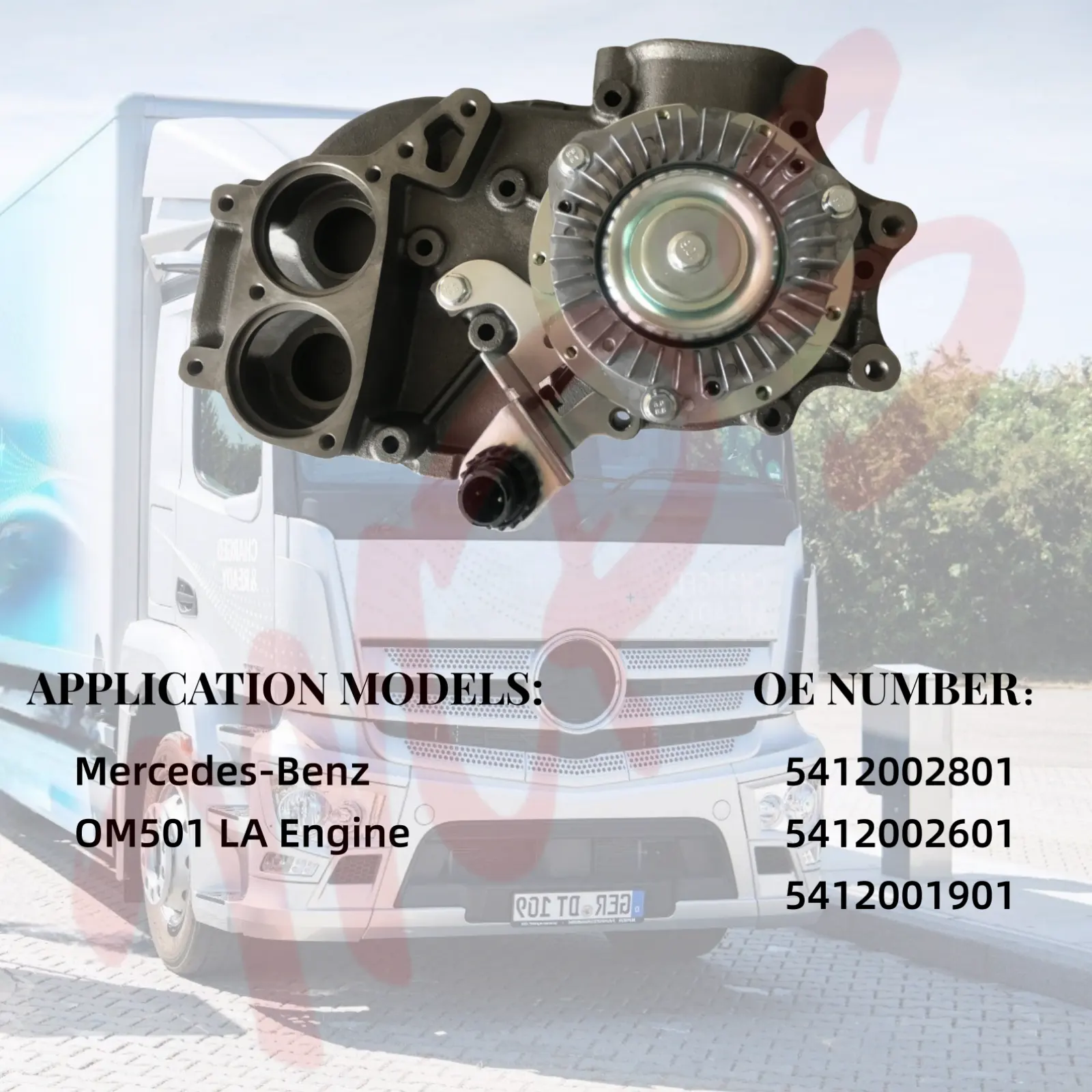 मर्सिडीज-बेंज एक्ट्रोस एमपी3 इंजन पार्ट के लिए यूरोपीय ट्रक कूलिंग सिस्टम वॉटर पंप 5412002801 5412002601 5412001901