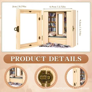 Mini estantería de madera, modelo de biblioteca de escritorio, adorno, caja de almacenamiento de color madera natural con espejo y asiento acolchado - Product Image 5