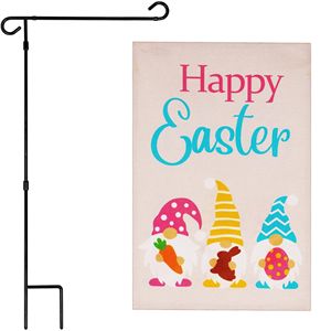 DB Combo Pack-Negro 36x16in Soporte de bandera de jardín con algodón Feliz Pascua Decoración Tres gnomos Zanahoria Chocolate Conejito - Product Image 2