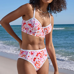Conjunto de Bikini Sexy para mujer joven, nuevo diseño estampado, traje de baño dividido, patrón Floral, parte inferior de cintura alta, venta al por mayor, estilo europeo - Product Image 1