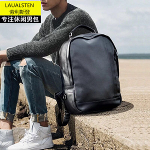 Laualsten Men's <b>Backpack</b> Black <b>Large</b> Capacity Business Travel Detachable Strap Solid Color Cowhide Summer 2025 - Product Image 1