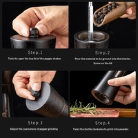 Moulins à sel et à poivre manuels en acrylique noir de 8 pouces, rechargeables, avec broyeur en céramique réglable et plateau en bois