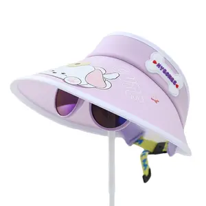 2024 Niyang Summer new unisex children sun protection hat fun sunglasses cartoon print empty top hat