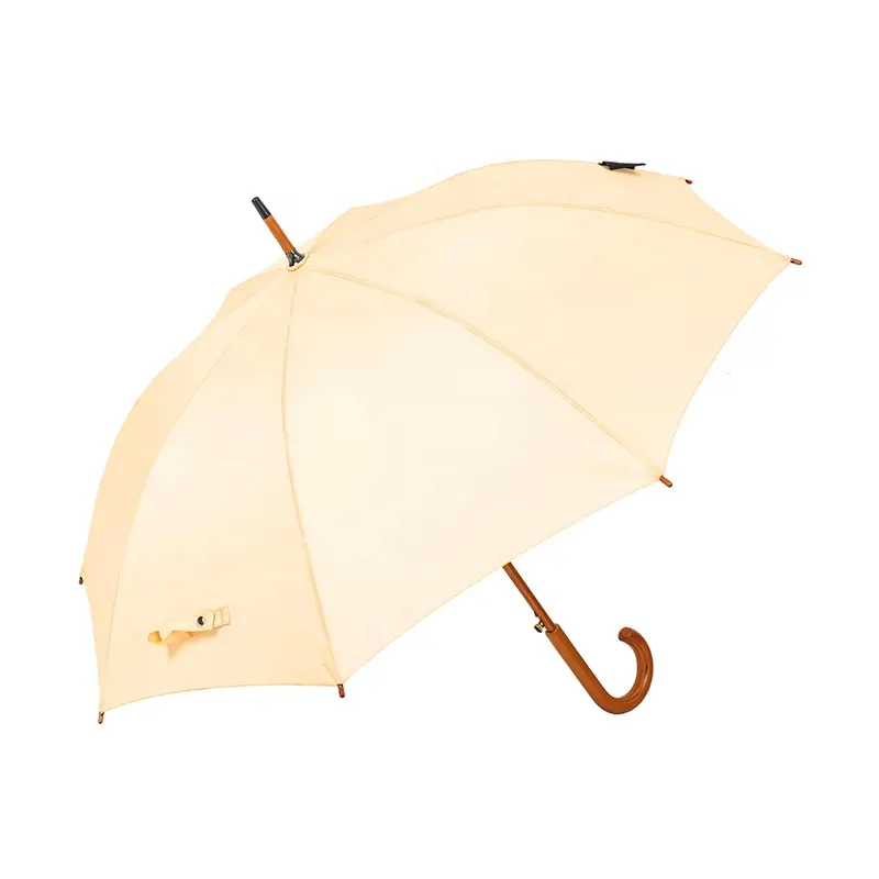 23Inch Yellow Premium High Quality Automatic Crook J Wooden Handle Straight Sticks Wood Umbrella