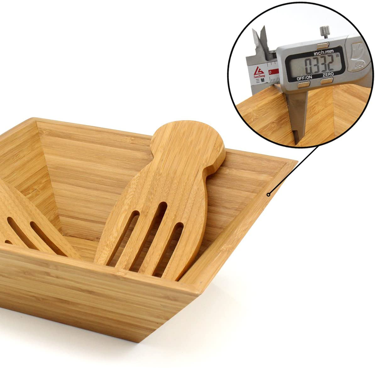 Большая квадратная миска из экологически чистого бамбука, набор деревянных салатных мисок с сервировочными ручками, инструменты для салата