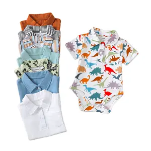 Custom Printed Baby Bodysuit Cotton Baby Boy Onesies Short Sleeve Boy Baby Polo Shirt Romper