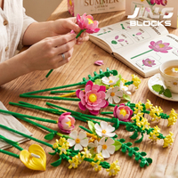 Dekorasi Ruang Tamu Rumah DIY Baru: Set Blok Bangunan Buket Musim Panas Warna-warni-Bunga Hyacinth Buatan, Bunga Teratai, Anthurium-Hadiah