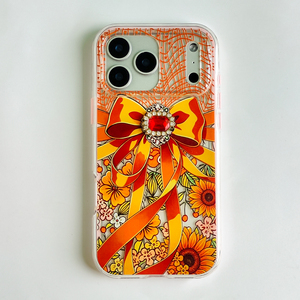 Coque de téléphone tendance et mignonne avec nœud 3D en strass pour <span class=keywords><strong>iPhone</strong></span> 16 Plus, imprimé floral, transparente, antichoc - Product Image 6