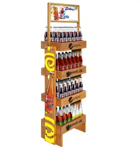 Retail Store Free Standing 4-Leg Wood Shelving Drinks And Alcohol Bottle Whisky Beverage Display