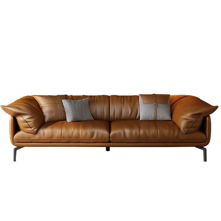 Contemporary Living Room Furniture Lounge Couch Brown grey Leather Modern Sectional Sofa