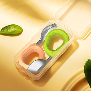 Cuchara de silicona de acero inoxidable para bebé, tenedor, cuchara de alimentación para bebé, tenedor, cuchara de acero inoxidable de silicona para niños, 2 uds. - Product Image 5