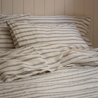 Ensemble de literie d'hôtel en lin blanc de haute qualité, housse de couette et draps de lit tissés de style moderne à rayures