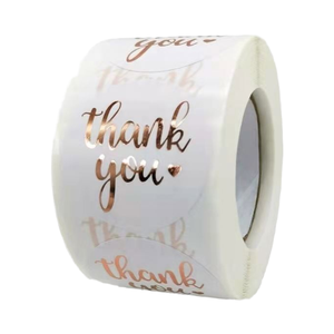 สติกเกอร์กันน้ำพิมพ์ลายตามสั่ง 500 ชิ้นต่อม้วน ฟอยล์สีโรสโกลด์ ขนาดเส้นผ่านศูนย์กลาง 25 มม. ฉลาก 'ขอบคุณ' สำหรับโปรโมชั่น วัสดุ PP - Product Image 4