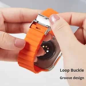 Hebilla de onda de bucle de lujo, junta de bambú de silicona para <span class=keywords><strong>correa</strong></span> de reloj Samsung, <span class=keywords><strong>correa</strong></span> de reloj con botón pulsador de 22mm para <span class=keywords><strong>Apple</strong></span> <span class=keywords><strong>Watch</strong></span> - Product Image 2