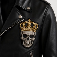 Patch brodé personnalisé Crâne avec Couronne, thermocollant, à bords découpés pour sac