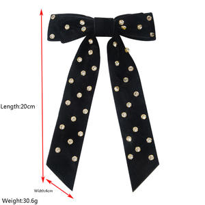 กิ๊บติดผมกำมะหยี่แบบเกาหลีประดับเพชร ริบบิ้นสองชั้น ดีไซน์หรูหราสำหรับผู้หญิง - Product Image 3