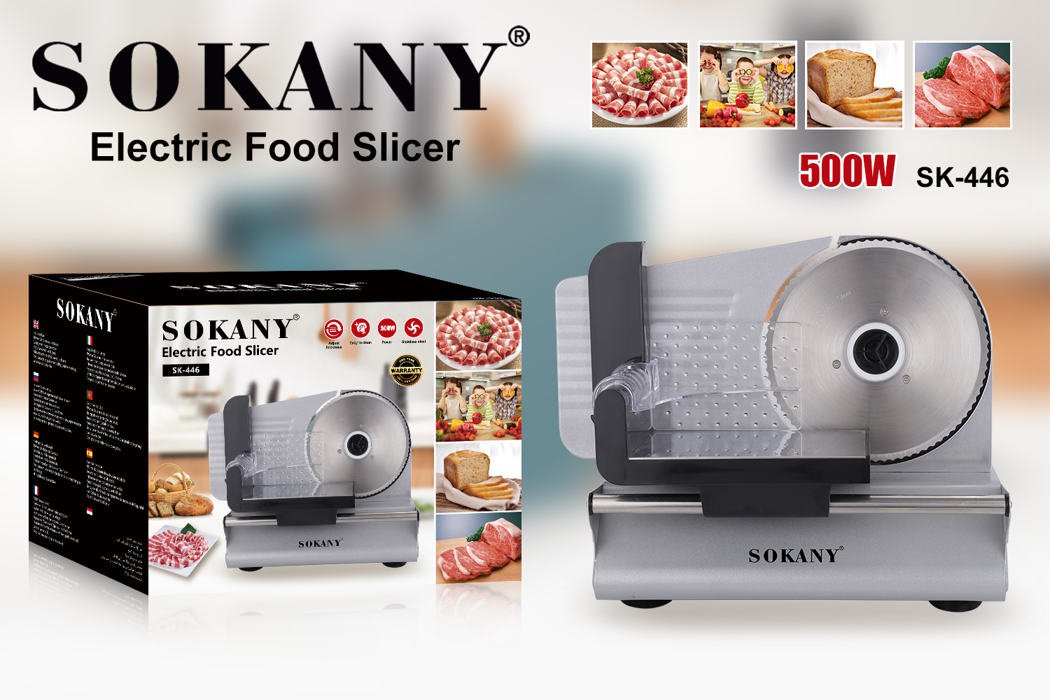 Sokany SK446 Electric Stainless Steel Meat Slicer & Grinder