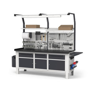 Établi réglable Fami WORK2042, 230cm, plateau en acier, 3 armoires, 3 tiroirs, mur perforé - Product Image 3