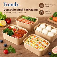 Boîte à lunch jetable écologique Trendz, en kraft, rectangulaire, pour salade, à emporter, avec couvercle