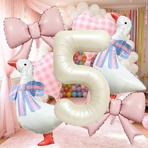 Kit de 7 ballons en aluminium motif nœud papillon style Ins, décoration d'anniversaire, avec ruban et paille, vente en gros - Product Image 4