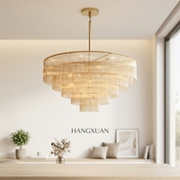 Lustre de plafond créatif et décoratif en laiton de style américain pour hôtel, grande suspension lumineuse d'intérieur à haute luminosité avec abat-jour rond en verre