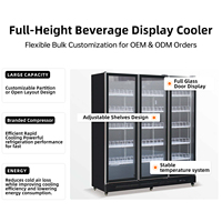 Réfrigérateur commercial à trois portes pour boissons, grand réfrigérateur de présentation pour jus et boissons, avec vitrine en verre transparent