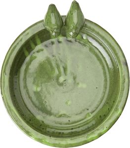 Ciotola per il bagno d'acqua della fauna selvatica in ceramica rotonda verde per l'alimentazione degli uccelli in giardino all'aperto - Product Image 2