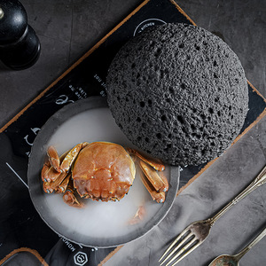Bol créatif de cuisine moléculaire, imitation pierre volcanique, <span class=keywords><strong>disque</strong></span> rond, bol fumé noir, vaisselle, bol planète pour soupe - Product Image 1