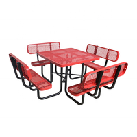 Table de pique-nique carrée en acier commerciale publique extérieure avec banc de dossier restaurant table et chaise extérieures en métal pour l'événement