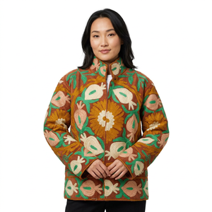 100% Cotton Floral Quilted Mandarin Collar Winter <b>Jacket</b> Eco-Friendly Breathable Cotrise Fabric Hand Embroidery Ethnic Design - Product Image 1
