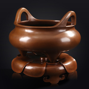 Quemador de Incienso de Cobre Xuande de 30 cm con Asas y Base para Uso Religioso - Product Image 1