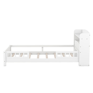 White Solid Wood <b>Kids</b> Bed With <b>Storage</b> Shelf For Children Bedroom Furniture - Product Image 5